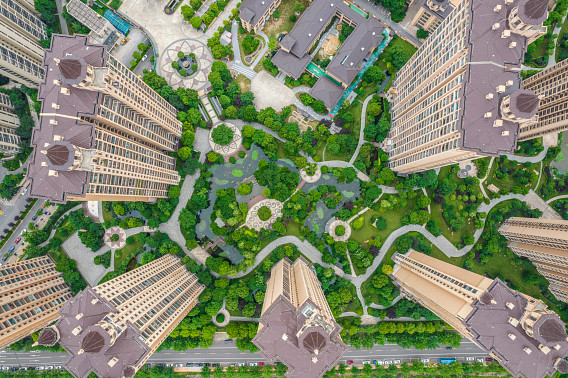 overhead view of tower blocks